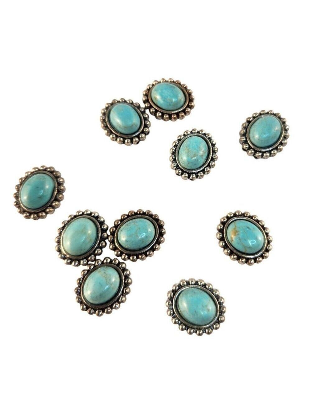 Oval Turquoise Cabochon Metal Studs Sewing & Craft Embellishments Set Of 9 Piece